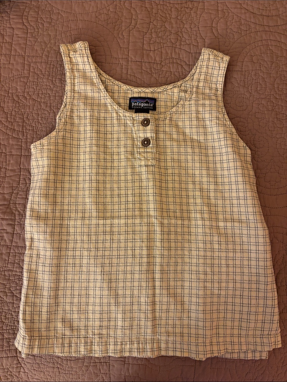 VINTAGE Patagonia Yellow Plaid Sleeveless Henley Top